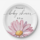 ピンクデイジーワイルドフラワー – ベビーシャワー ペーパープレート (正面)