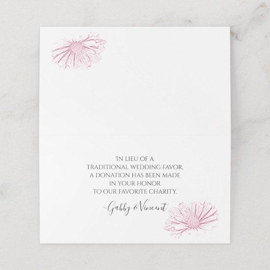 ピンクデイジー効果フローラ結婚のチャリティーの恩恵 プレイスカード (外部開封)