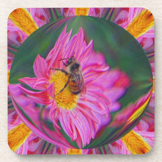 ピンクデイジー抽象芸術フローラアートコースターセット コースター (正面)