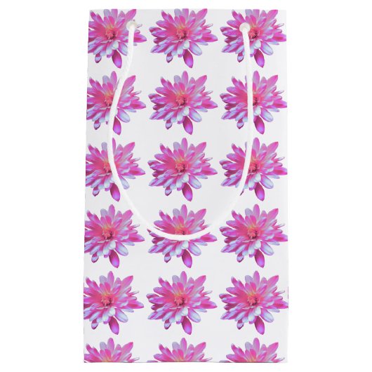 ピンクデイジー柄かわいらし、花柄 スモールペーパーバッグ (正面)