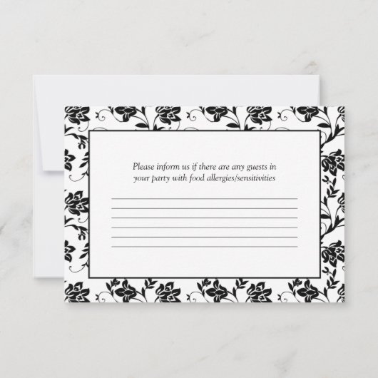 ピンクデイジー白黒フローラダマスクウェディングRSVP 出欠カード (裏面)