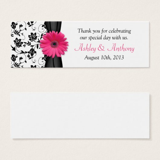 ピンクデイジー白黒フローラ結婚式の引き出物ラベル (正面&裏面)