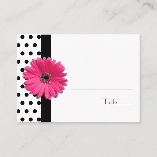 ピンクデイジー白黒水玉模様座席表 プレイスカード (正面)