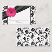 ピンクデイジー白黒結婚フローラ座席表 プレイスカード (正面/裏面)