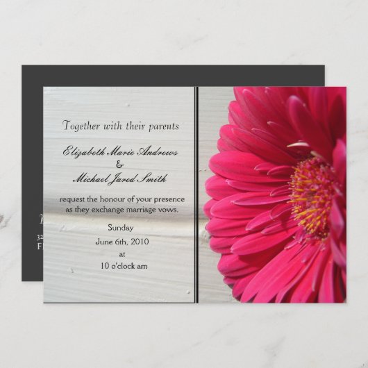 ピンクデイジー結婚式招待状 招待状 (正面/裏面)