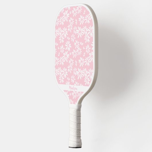 ピンクデイジー花パターパーソナライズされたン名かわいい ピックルボールラケット (左)