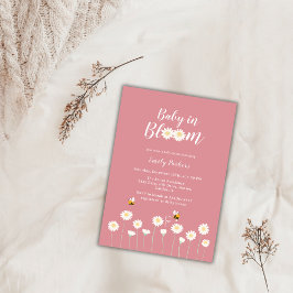 ピンクデイジー花ベビーイン開花ベビーシャワー 招待状