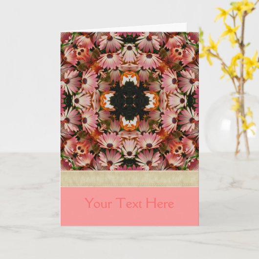 ピンクデイジー花万華鏡のように千変万化するパターンフォトカード カード (黄色い花)