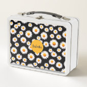ピンクデイジー花植物性カラフルパターン子供 メタルランチボックス (正面)