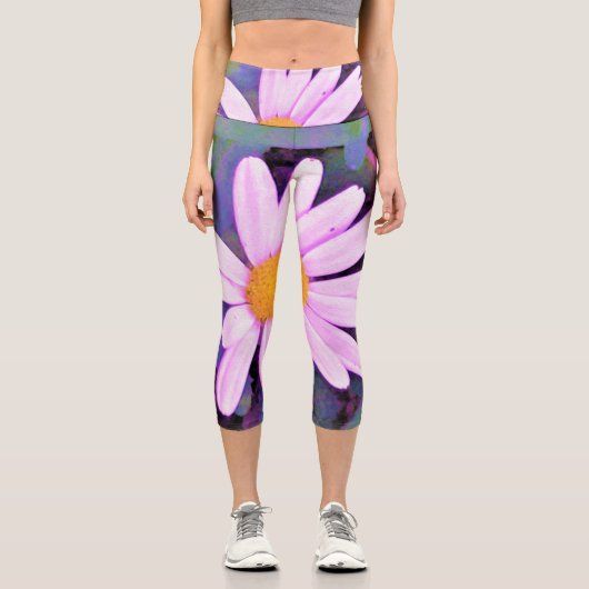 ピンクデイジー花 カプリレギンス (正面)