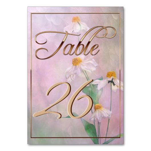 ピンクデイジー花/金ゴールドトリム テーブルナンバー (正面)