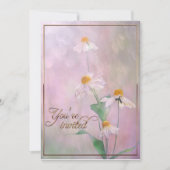 ピンクデイジー花/金ゴールドトリム 招待状 (正面)