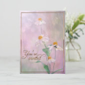 ピンクデイジー花/金ゴールドトリム 招待状 (スタンド正面)