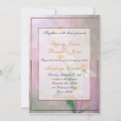 ピンクデイジー花/金ゴールドトリム 招待状 (裏面)