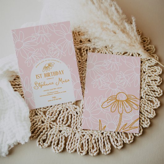 ピンクデイジー誕生日パーティー 招待状