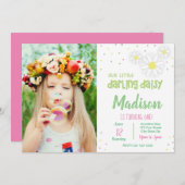 ピンクデイジー誕生日招待状（写真付き） 招待状 (正面/裏面)