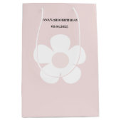 ピンクデイジー誕生日-エレガントフローラパーティー ミディアムペーパーバッグ (正面)