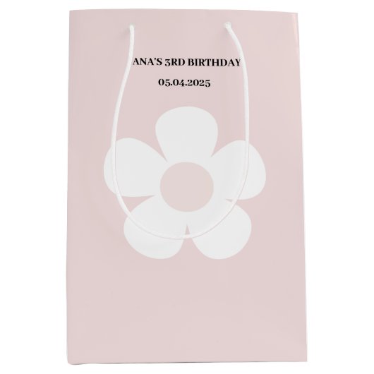 ピンクデイジー誕生日-エレガントフローラパーティー ミディアムペーパーバッグ (正面)