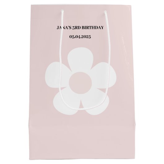 ピンクデイジー誕生日-エレガントフローラパーティー ミディアムペーパーバッグ (裏面)