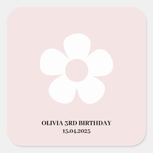 ピンクデイジー誕生日 | パーティーフェイバーラベル スクエアシール (正面)