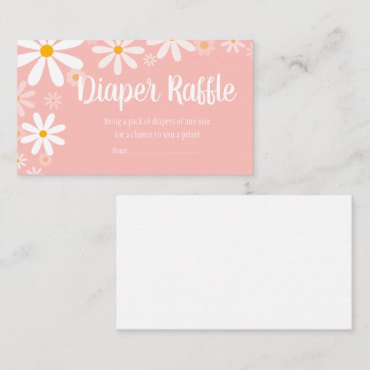 ピンクデイジー赤ちゃんシャワーおむつラッフル エンクロージャーカード (正面/裏面)