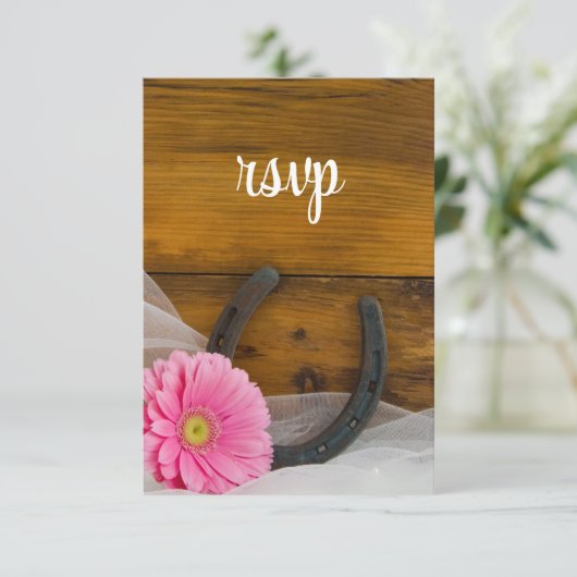 ピンクデイジー馬蹄国結婚式RSVPカード 出欠カード (スタンド正面)