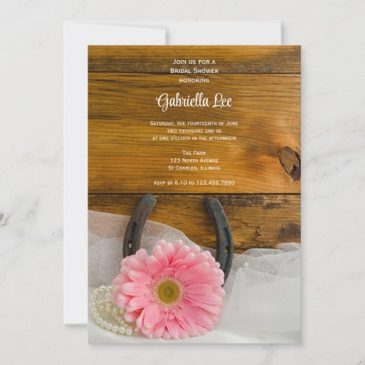 ピンクデイジー馬蹄地方ウェスタンブライダルシャワー 招待状 (正面)