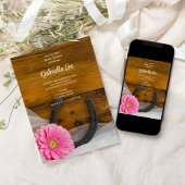 ピンクデイジー馬蹄地方ウェスタンブライダルシャワー 招待状