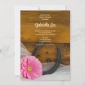 ピンクデイジー馬蹄地方ウェスタンブライダルシャワー 招待状 (正面)