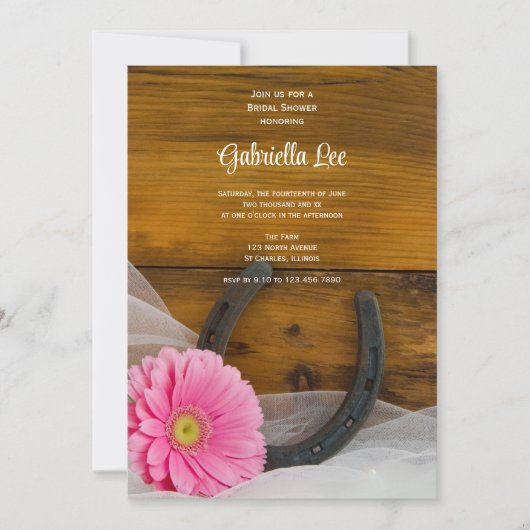 ピンクデイジー馬蹄地方ウェスタンブライダルシャワー 招待状 (正面)