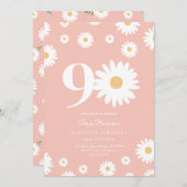 ピンクデイジー90番目の誕生日招待状 招待状 (正面/裏面)