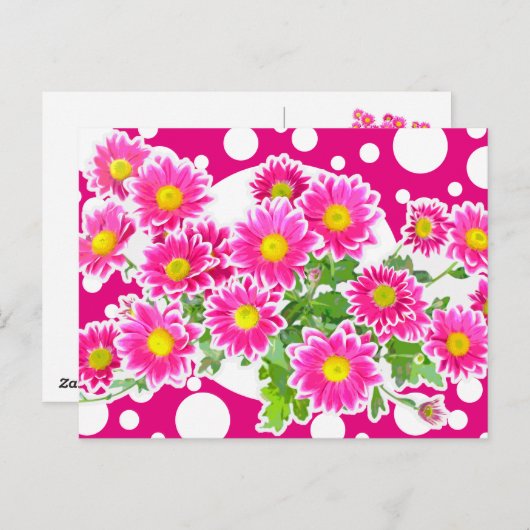 ピンクデイジー/アスターブーケ+あなたのアイディア ポストカード (正面/裏面)