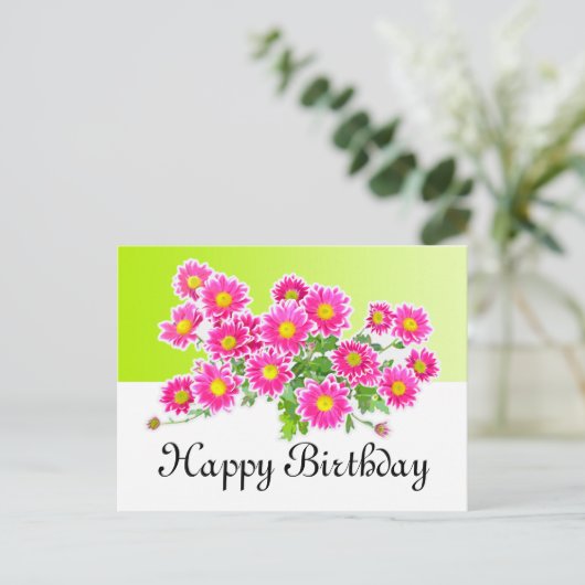 ピンクデイジー/アスターブーケ+あなたのアイディア ポストカード (スタンド正面)