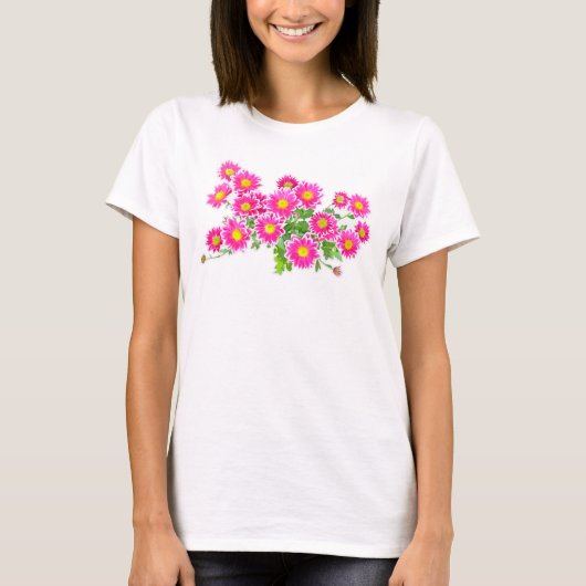 ピンクデイジー/アスターブーケ+あなたのアイディア Tシャツ (正面)