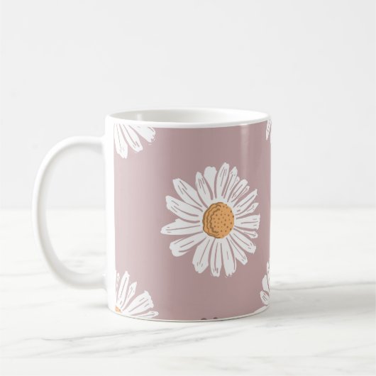 ピンクデイジー:フローラ繰り返しパターン。 コーヒーマグカップ (左)
