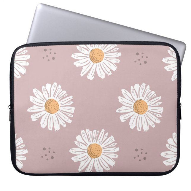 ピンクデイジー:フローラ繰り返しパターン。 ラップトップスリーブ (正面)
