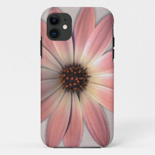 ピンクデイジー - ミンクレザーのテクスチャー画像の背景 iPhone 11 ケース