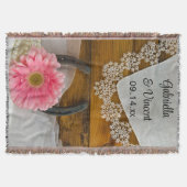 ピンクデイジー、レースと馬蹄西結婚の スローブランケット (正面)