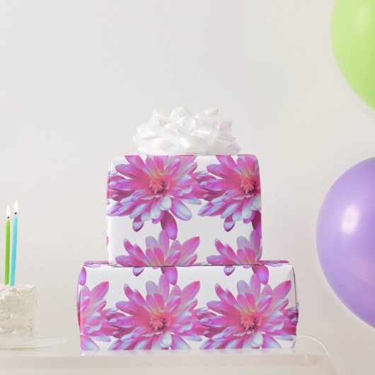 ピンクデイジー、《植物》百日草、コスモ、ひまわり模様 ラッピングペーパー (パーティーギフト)