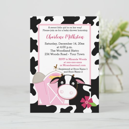 ピンクデイリーカウガールベビーシャワー招待状 招待状 (スタンド正面)