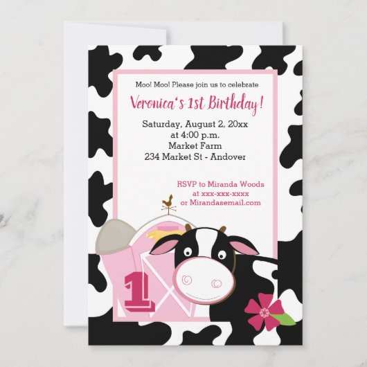 ピンクデイリーカウガール任意の年齢誕生日招待状 招待状 (正面)