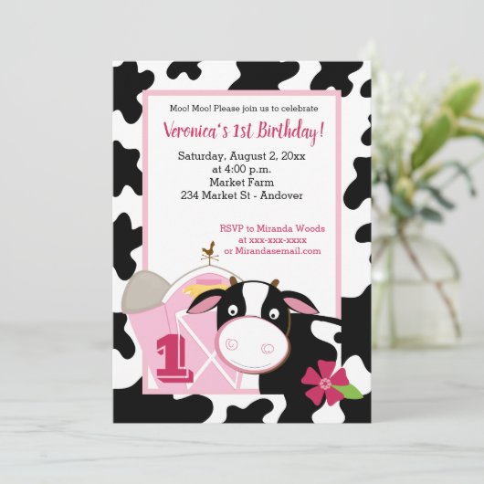 ピンクデイリーカウガール任意の年齢誕生日招待状 招待状 (スタンド正面)