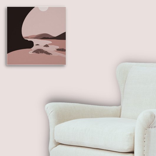 ピンクデジタフェミニンルアートビーチシースケープ ポスター