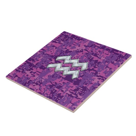 ピンクデジタルカモフラージュのアクエリアス〔占星術の〕十二宮図シンボル タイル (側面)