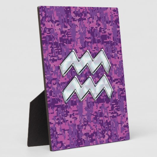 ピンクデジタルカモフラージュのアクエリアス〔占星術の〕十二宮図シンボル フォトプラーク (側面)