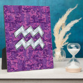 ピンクデジタルカモフラージュのアクエリアス〔占星術の〕十二宮図シンボル フォトプラーク (側面)