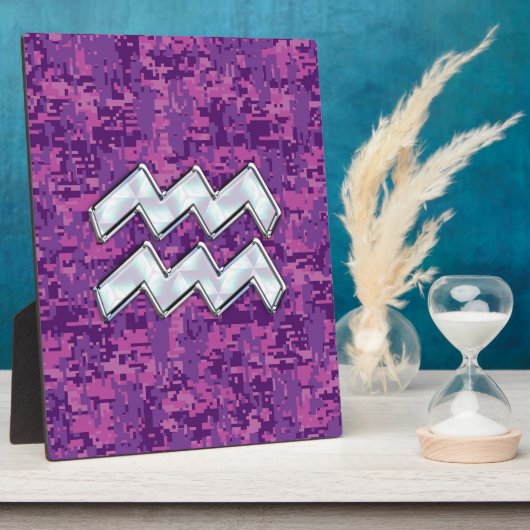 ピンクデジタルカモフラージュのアクエリアス〔占星術の〕十二宮図シンボル フォトプラーク (側面)