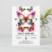 ピンクデジタルバタフライガール誕生日 招待状 (スタンド正面)