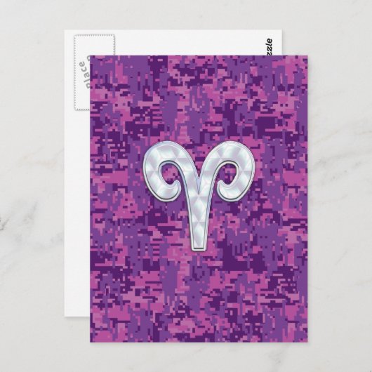 ピンクデジタル迷彩柄上のパールのような牡羊座のシンボル ポストカード (正面/裏面)