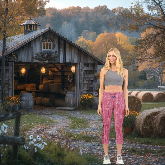 ピンクデニムカスタムロゴ&パーソナライズされた文字 カプリレギンス